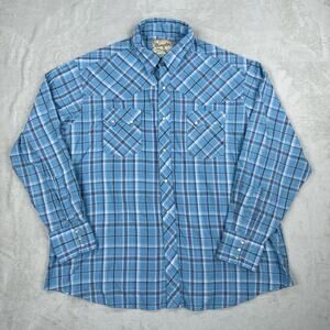 Wrangler Western Fashion Snap Shirt Blue Plaid Men’s In XXL